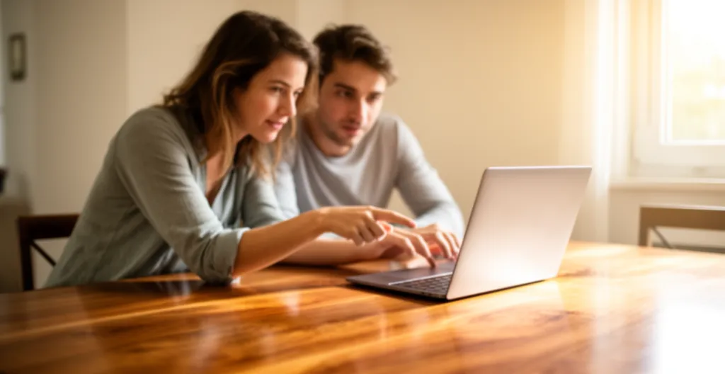 Couple vérifiant ensemble des informations sur un ordinateur portable